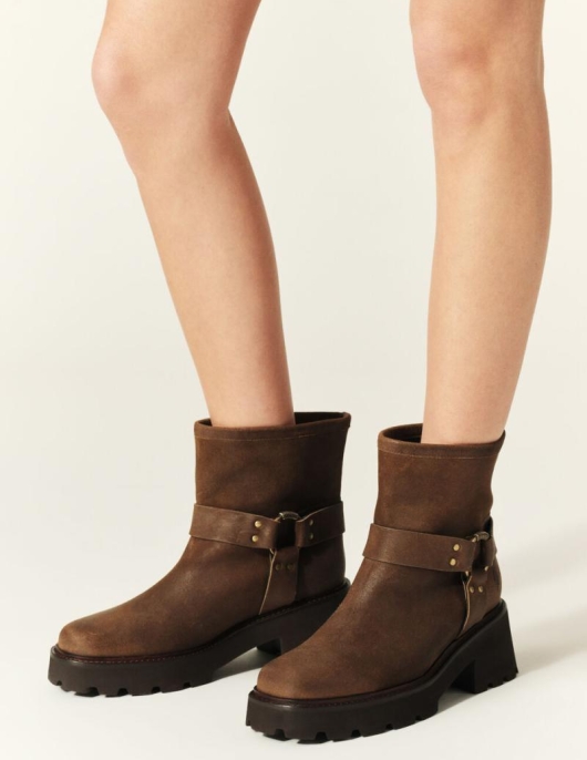 Chaussures | Femme Ba&sh Conda Bottines Style Biker Chocolat