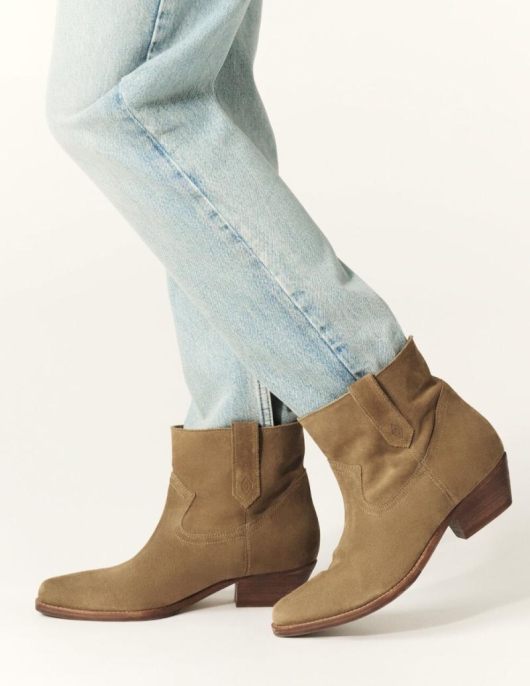 Chaussures | Femme Ba&sh Cray Bottines Style Western Kaki